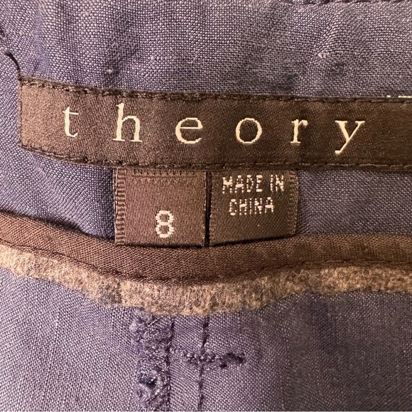 Theory Blue Linen Cropped Straight Leg Cropped Pants Size 8 - Picture 7 of 14